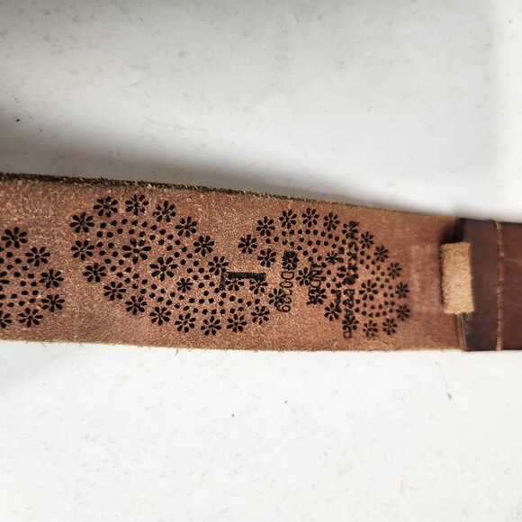 Lucky Brand Sun Flower Floral Leather Belt Lazer Cut Brown Large - Picture 7 of 9